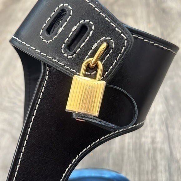 Tom Ford Black Leather Padlock Sandal Heels Size 37.5 - Picture 8 of 12